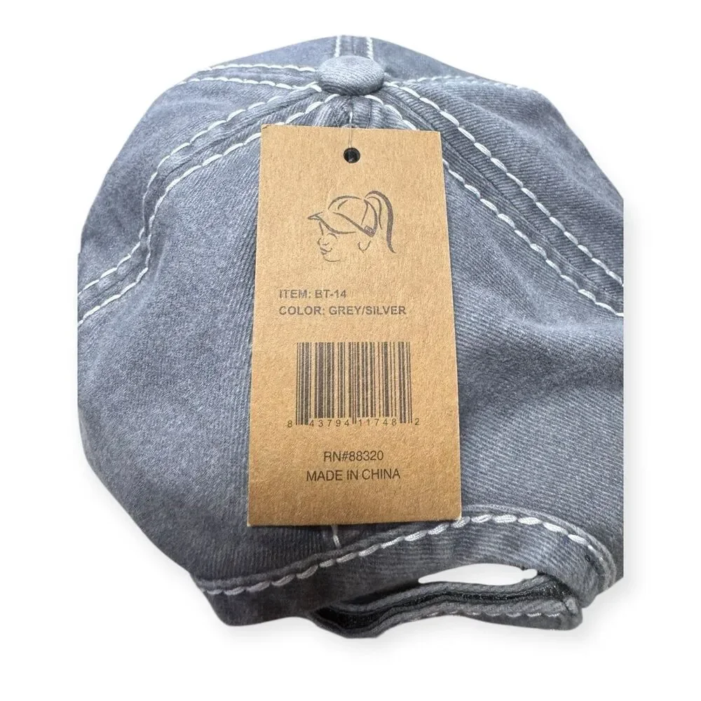 Gray‎ Ponytail Pony Cap Stars Hat New